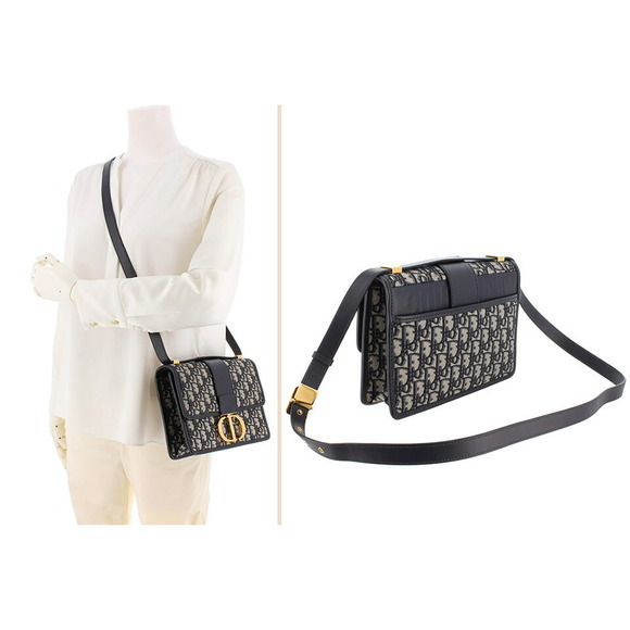Dior 30 Montaigne Shoulder Bag Canvas Leather Bag Navy Blue - Picture 2 of 6